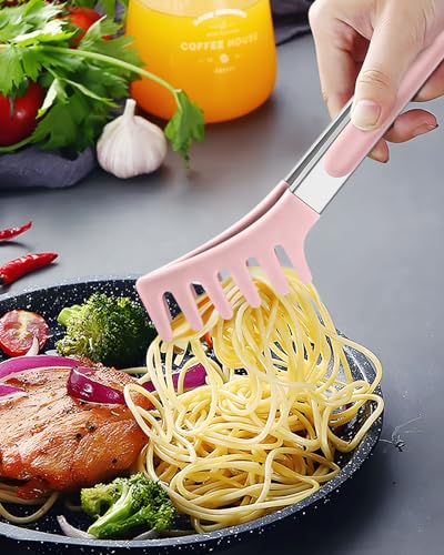 Silicone Spaghetti Spoon and Pasta Tong (Pink)