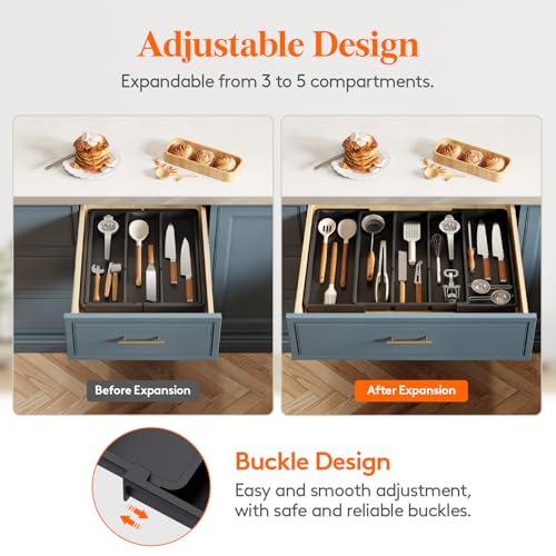 Utensil Organizer for Kitchen Drawers (Black / XL(16-28''W x 18.5''D))