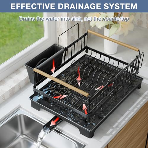 Dish Rack for Kitchen Counter with Drainboard Dish Drying Rack Rustproof Carbon Steel (1 Tier Standard)