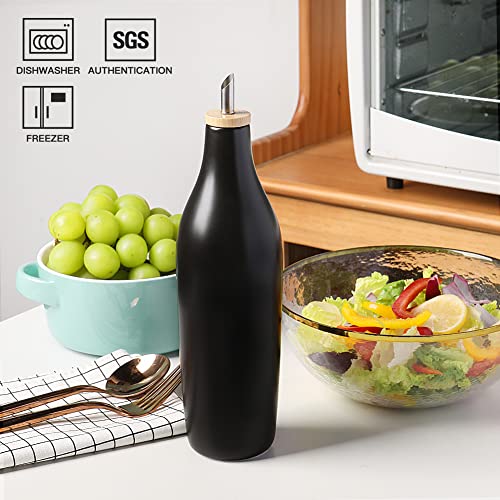 Sweejar Matte Ceramic Olive Oil Dispenser Bottles with Bamboo Tray (Black & Tary / 17 Oz (Pack of 2))