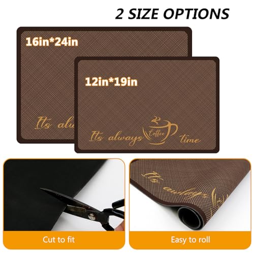 Coffee Bar Mat Hide Stain Rubber Backed Absorbent Drying Mat Modern Kitchen Drying Mat Easy Clean (Brown Grid / 19" x 12")