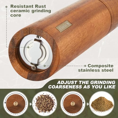 Wooden Salt and Pepper Mill Set with Tray (Wood Color / 10 Inch)
