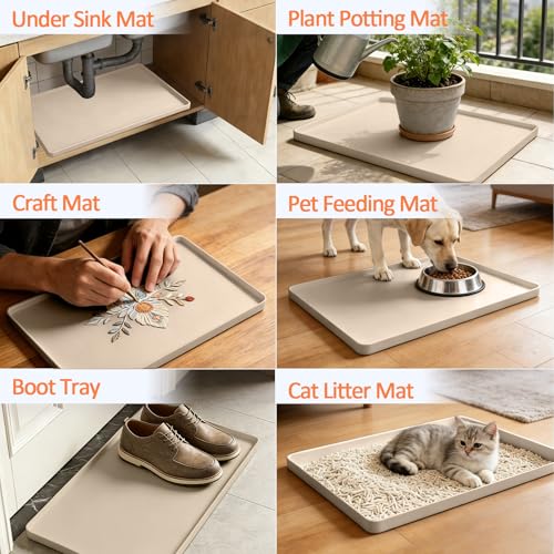 Silicone Coffee Maker Mat with Lip for Countertops (Khaki / 15.7'' x 11.8'')