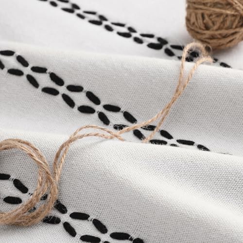White 100% Boho Blackout Curtains 2 Panels with Tassels 52W X 82L (White and Black / 52"W x 82"L (Pack of 2))
