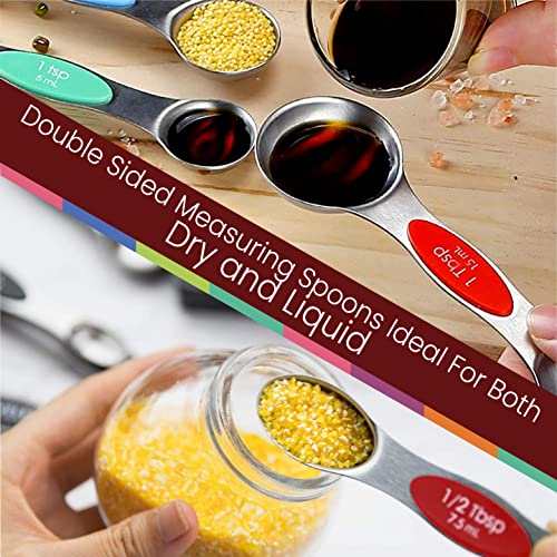 Magnetic Measuring Spoons Set of 9 Stainless Steel Dual (Multicolor)