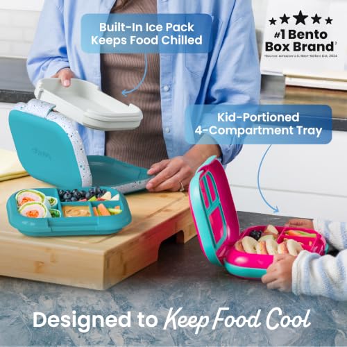 Chill Kids 4 Compartment Bento Box Leakproof Lunch Box (Confetti Edition - Truly Teal)