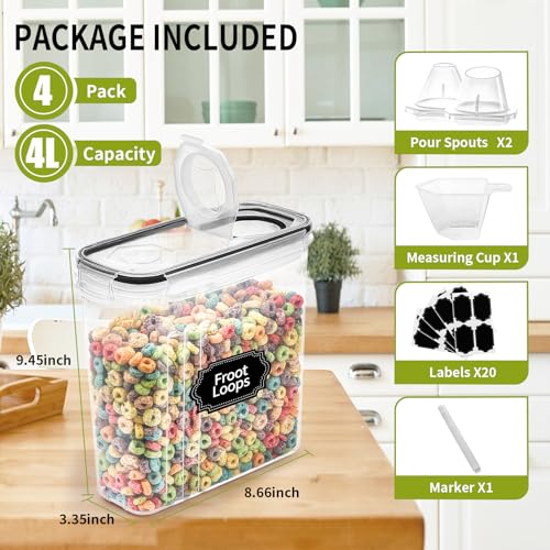 4PCS Cereal Containers Storage [4L (4 PACK)
