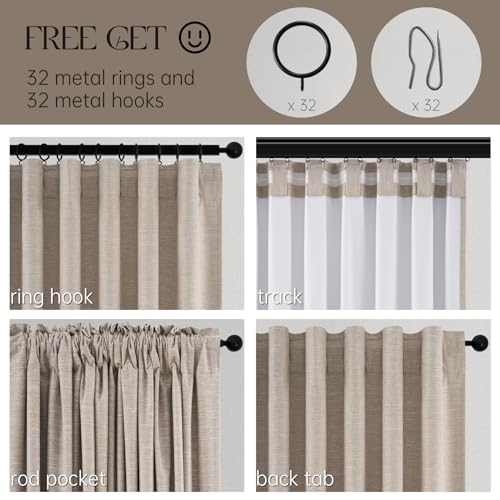 Linen Blackout Curtains 120 Inches Long for Bedroom 100% Black Out Luxury Farmhouse Ceiling Track Curtains with Hooks Drapes for Sliding Glass Patio Doors Inside 10 ft Large Window (Linen / 52"W x 120"L (Pack of 2))