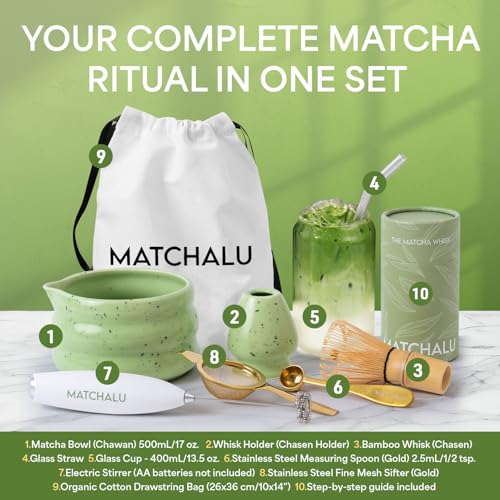 Matcha Whisk Set With Ceramic Matcha Bowl (Green)