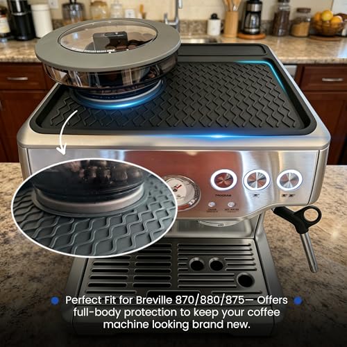 3-in-1 Silicone Mat for Breville Espresso Machine 870/880: Coffee Bar Mat + Top Mat + Tamping Mat – Food-Grade Silicone, Waterproof, Non-Slip, Heat-Resistant, Breville Espresso Machine Accessories