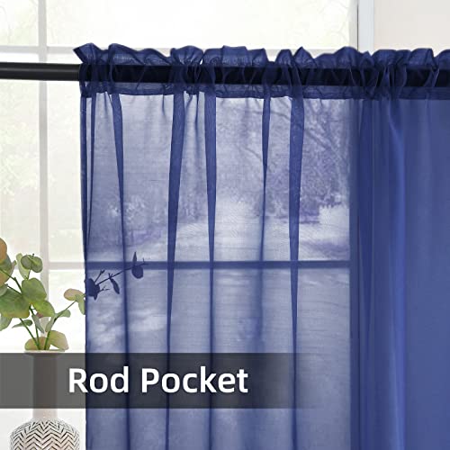 Sheer Voile Window Treatment Rod Pocket Curtain Panels for Kitchen Bedroom Living Room Drapes Sunlight Filtering Privacy Semi Home Decor Assorted Colors Sizes (Navy / 52"W x 63"L (Pack of 2))