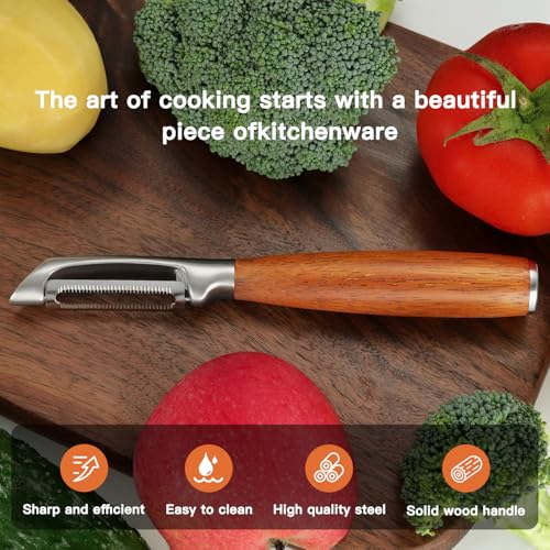 Serrated Blade Premium I Type 304 Stainless Steel Multifunctional Kitchen Peeler Real Wood Handle Ultra Sharp Blade Vegetable Potato Apple