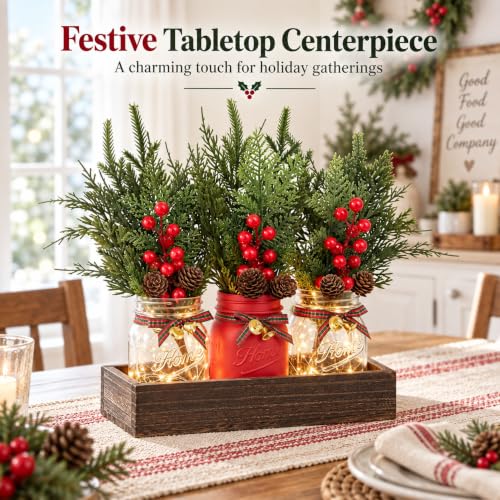 Mason Jar Christmas Table Decor (Red)