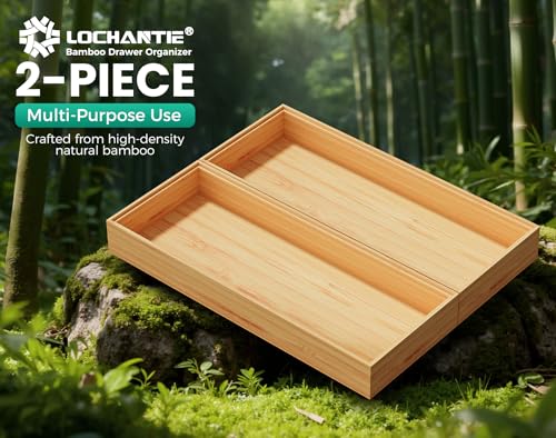 Long Bamboo Kitchen Drawer Organizer Boxes 17" x 6" Wood Pantry Organizers (Bamboo / 17" x 6" x 2")