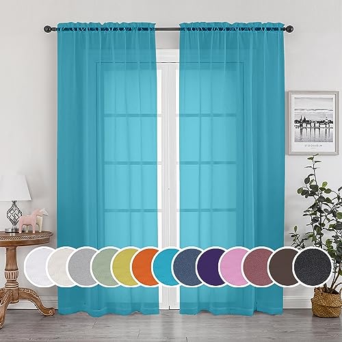 Sheer Curtain 90 Inches Long 2 Panels Set for Living Room Bedroom (Turquoise / 42"W x 90"L (Pack of 2))