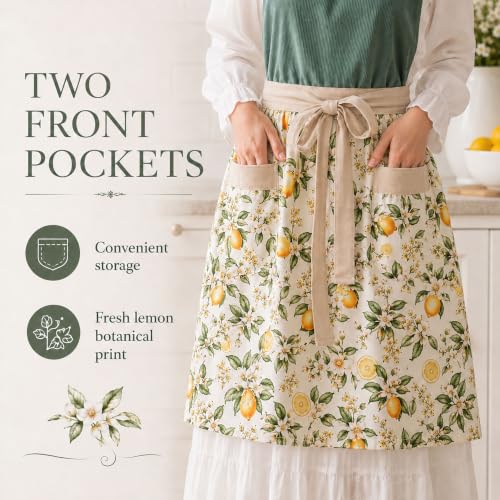 Pinafore Apron Dress for Women with Pockets Adjustable Floral Kitchen Apron (Sage Green)