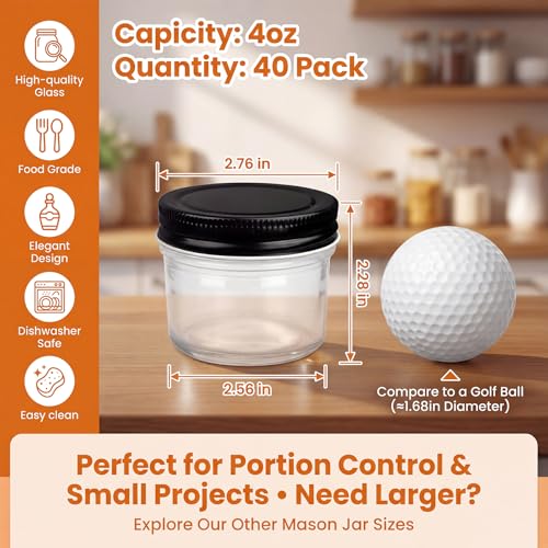 4oz Mini Mason Jars (4oz - Black Lid)
