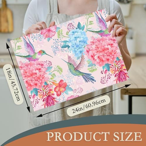 Humming Bird Dish Drying Mats 18x24 Inch (Humming Bird Tropical Flowers)