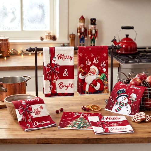 6 Pcs Red Christmas Kitchen Towels (Red Christmas)