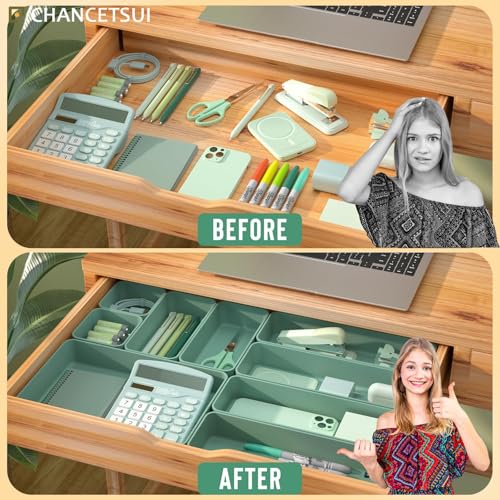9 Pcs Stackable Drawer Organizer Trays Set (Green)