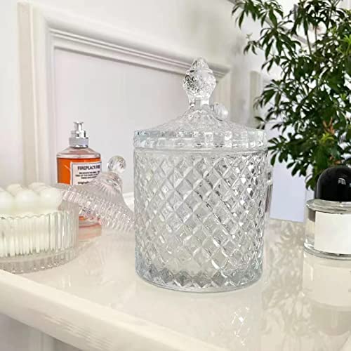 Qtip Holder Glass Apothecary Jars with Lid Bathroom Accessories Vanity Organizers and Makeup Storage for Cotton Swabs (23 oz (2 pack) / Clear)