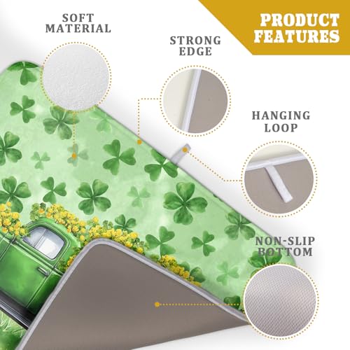 Holiday Dish Drying Mat for Kitchen Counter（Green Lucky Truck） (Green Lucky Truck / 24" x 18")