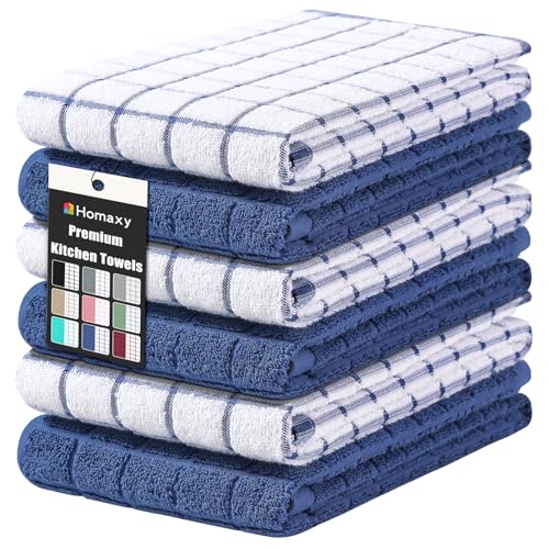 Large Premium Cotton Kitchen Towels 16"x 28" (Navy Blue / 16" X 28" - 6 Pack)