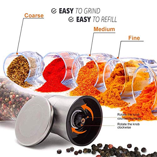 Salt and Pepper Grinder Set Refillable Adjustable Mill Shaker Tall (Tall Silver - 2 Pack)