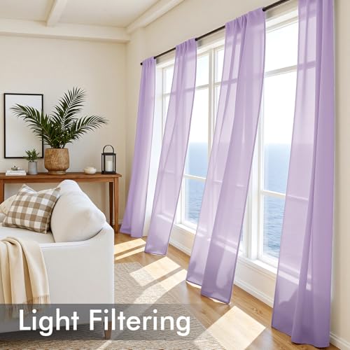 Light Purple Sheer Curtains 90 Inches Long 4 Panels 42 x 90 Inches (42"W x 90"L (Pack of 4) / Lavender)