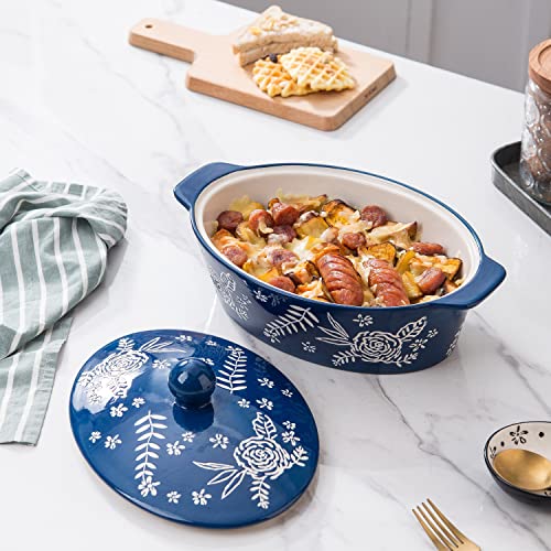 Casserole Dish With Lid Casserole Dishes For Oven Baking Dishes For Oven Ceramic Baking Dish (Dark Blue)
