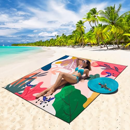 Waterproof Sandproof Beach Blanket Mat for 1 (79" X 83"（1~3 person） / Colorful Print)