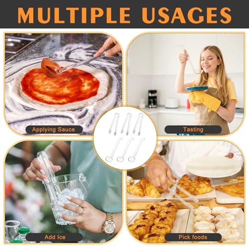 6 Pieces Plastic Serving Utensils Set Including 3 Pcs 1 oz Small Ladle and 3 Pcs Tong Acrylic Long Handle Ladle for Serving Sauce (Clear)