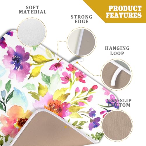 Spring Floral Dish Drying Mat for Kitchen Counter Flower Microfiber Absorbent Dish Draining Reusable Washable Foldable 16"x18" (18" x 16")