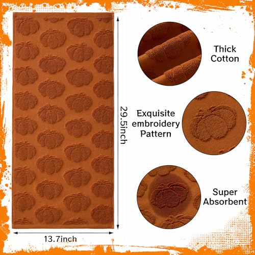 Fall Hand Towels 13.7x29.5 inch Set of 2 Autumn Thanksgiving 3D Rust Pumpkin Reversible Soft Absorbent Decorative Towels for Bathroom Kitchen Bar MJ03A (Rust Pumpkin / 13.7'' x 29.5'')