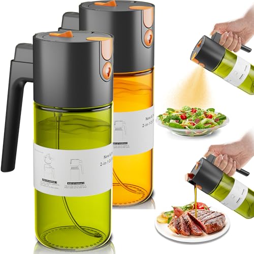 Olive Oil Sprayer & Dispenser for Cooking (Green+Brown Bottle-Black 2PACK)
