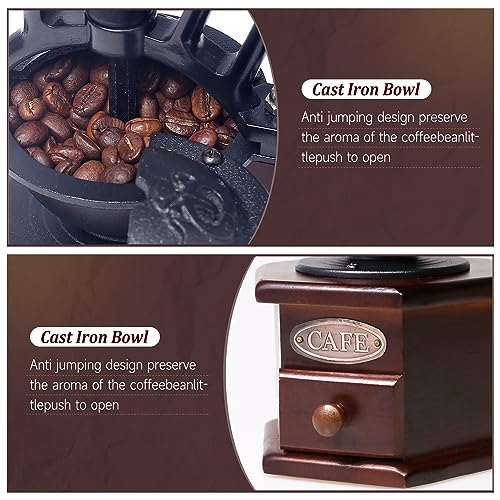 Manual Coffee Grinder Vintage Wooden Coffee Bean Grinder Hand Grinder Roller Antique Coffee Mill for Making Mesh Coffee Classic French Press for Decoration (Hexagon)