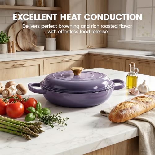 Vintage Style 3 Quart Enameled Cast Iron Braiser (Purple)