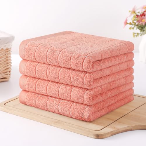 100% Cotton Terry Kitchen Towels (Coral / 13 X 28 - 12 Pack)