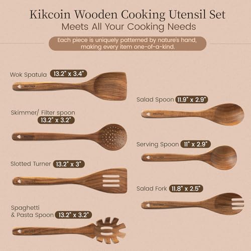 7 PCS Durable Natural Teak Wooden Cooking Utensils Set (7-Piece Set)