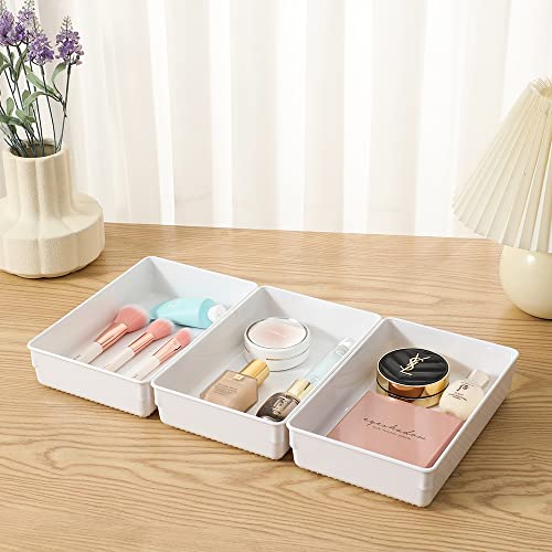 3 Pack White Plastic Drawer Organizer Tray Cutlery Utensil Makeups Drawer Organizers 9" X 6" (3 Pack 9"x6" White Plastic)