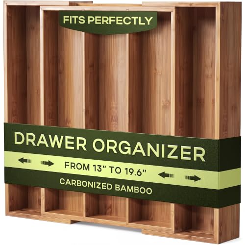 Carbonized Bamboo Kitchen Drawer Organizer (Brown Bamboo / 5 Slot)