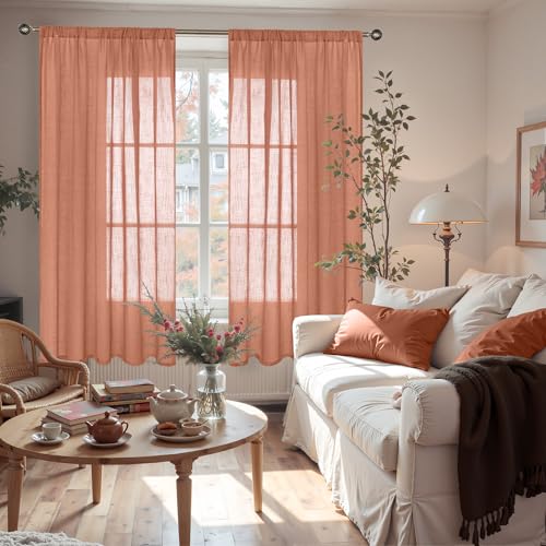 Terracotta Linen Sheer Curtains 63 Inches Long for Living Room (Terracotta / 52"W x 63"L (Pack of 2))