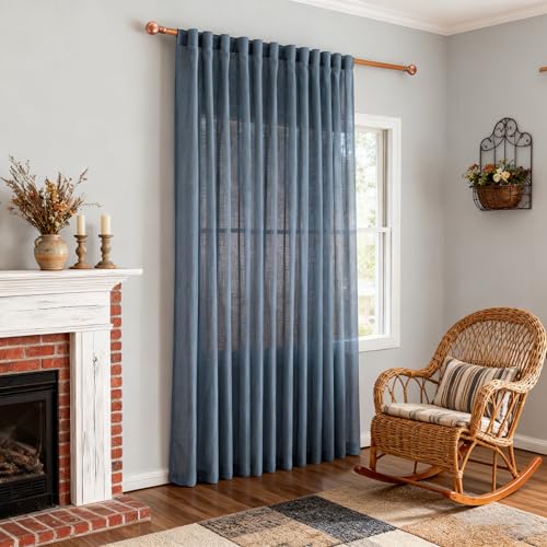 Curtains for Living Room 84 Inches Long Semi Sheer Light Filtering Privacy Drapes Linen Look Textured Boho Home Decor (100"W x 84"L (Pack of 1) / Dusty Blue-new)