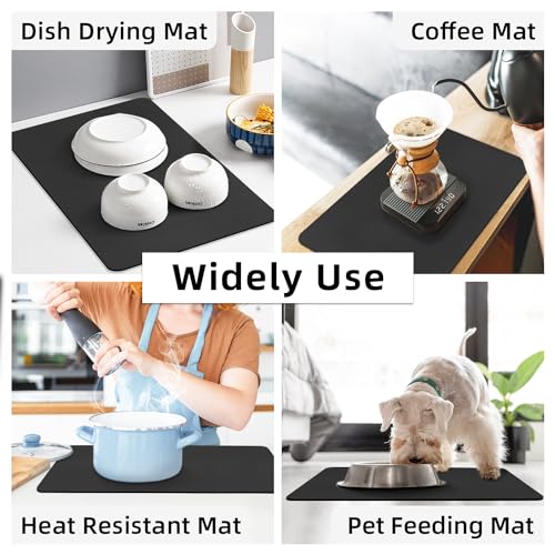 Large Dish Drying Mat for Kitchen Counter (Black / 24" x 16")