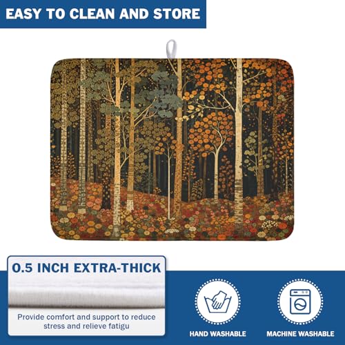Fall Dish Drying Mat for Kitchen Counter Autumn Forest Vintage Botanical Nature Microfiber Dish Drainer Mat Antique Rustic Farmhouse Absorbent Washable Drying Pad 18"x24" (Fall Forest / 24" x 18")