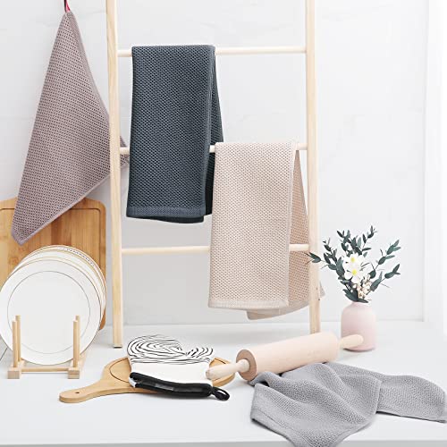 100% Cotton Waffle Weave Kitchen Dish Towels 6 (Dark Grey / 13 X 28 - 6 Pack)