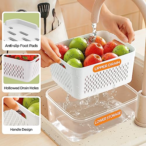 6 PCS Fruit Storage Containers for Fridge with Removable Colanders (6-Pack White)