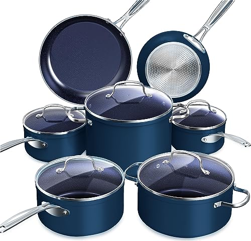 Healthy Duralon Blue Ceramic Nonstick Cookware Set (Deep Blue / 12pc Cookware Set / Cookware Set)