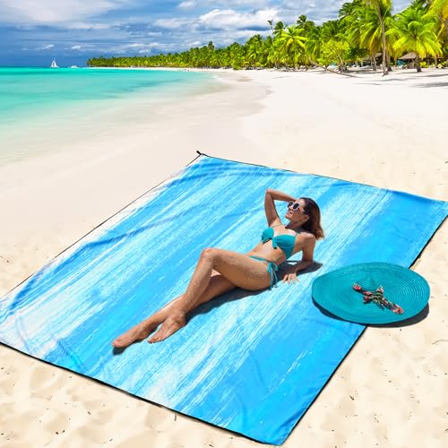 Beach Blanket Mat Waterproof Sandproof for 2 (Blue-green Tinted Gradation / 79" X 83"（1-4person）)