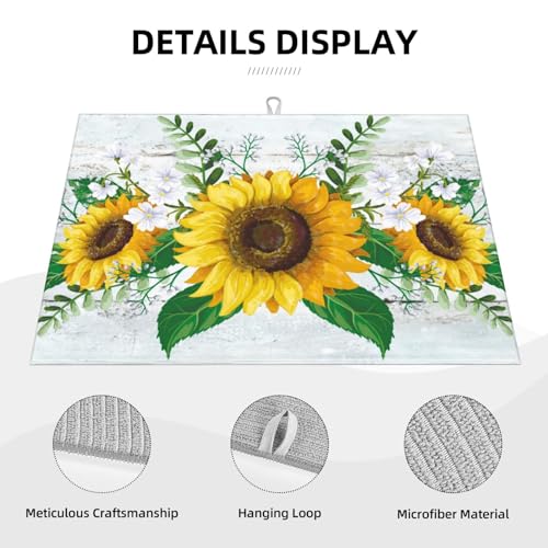 Sunflowers Dish Drying Mat XL Microfiber Kitchen Drying Mat Large Green Dish Drying Mats for Kitchen Counter Absorbent Quick Drying Pad 18x24 Inch (Sunflowers)